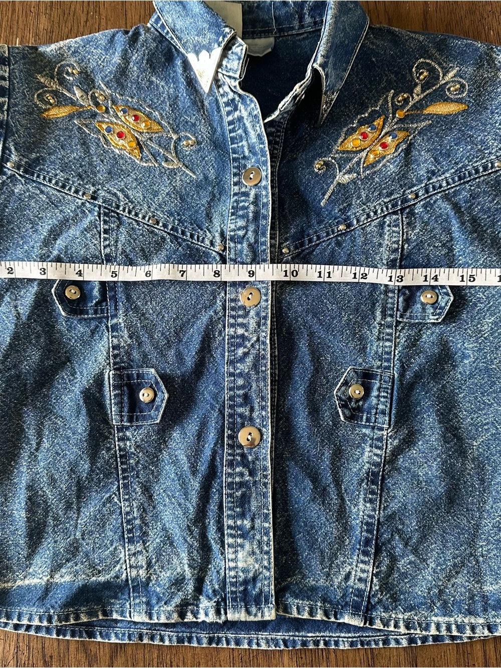 Vtg 80s 90s Pop Kids Denim 2 Pc Set Acid Wash Ruffle Skirt Butterfly Western 12 - Picture 11 of 16